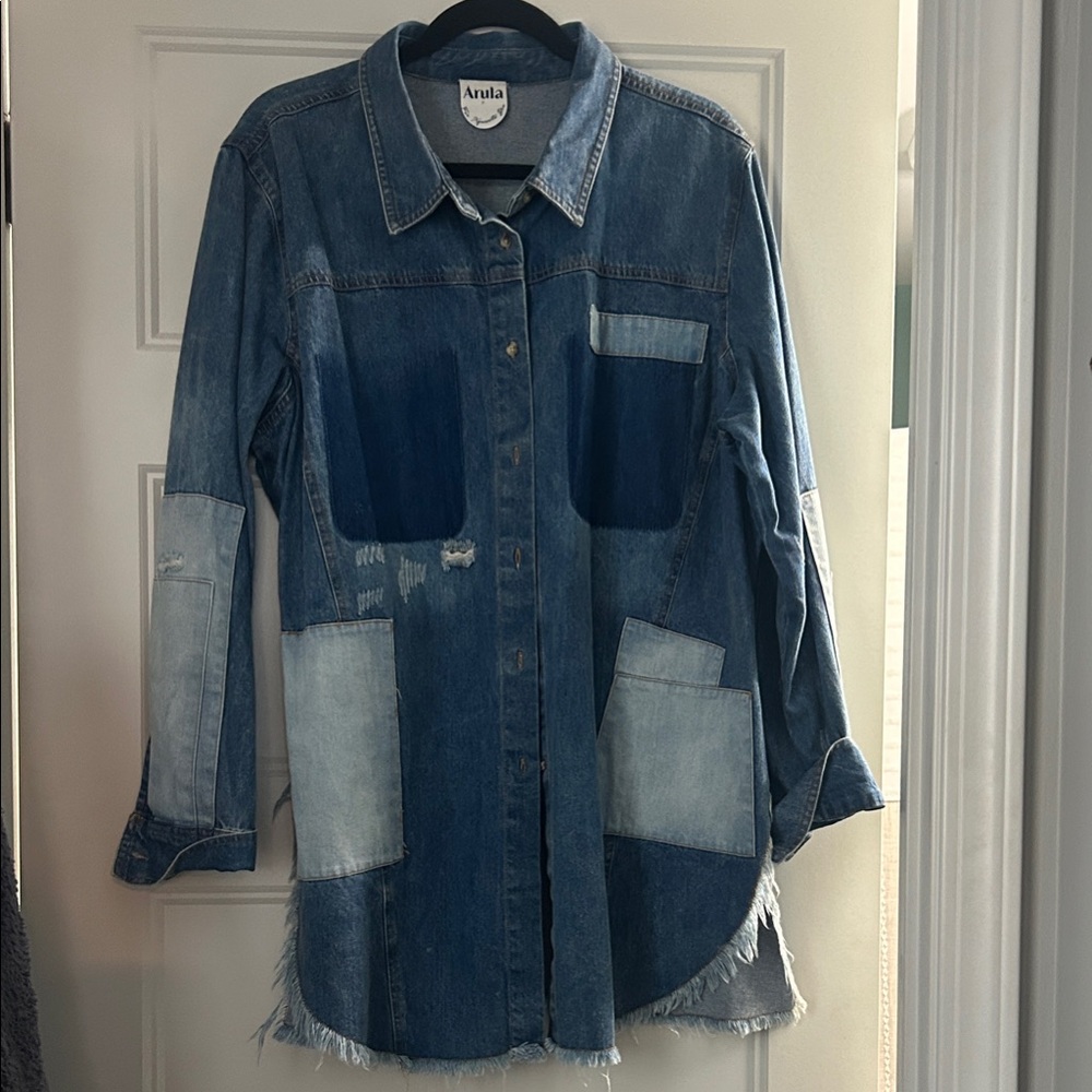 ARULA Blue Patchwork Denim Shirt - image 1
